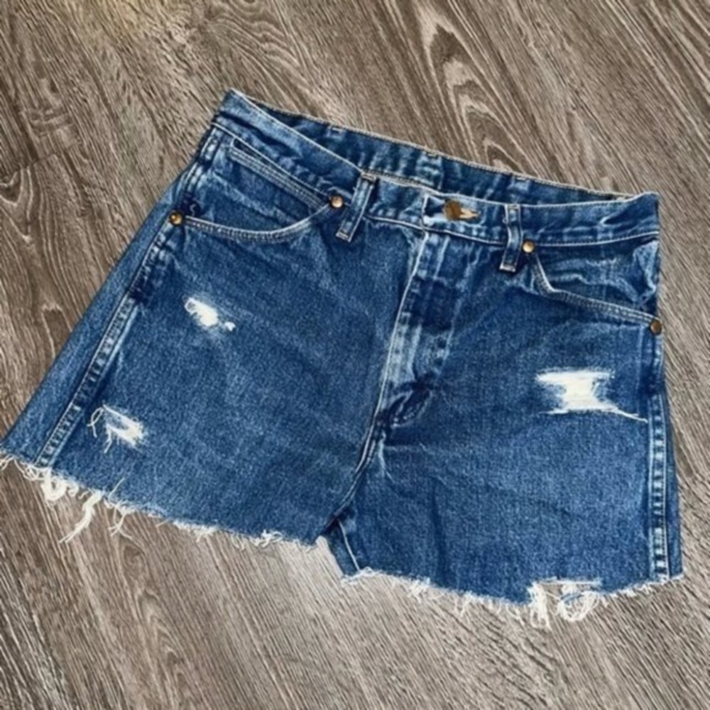 Wrangler Denim Wedgie High Waisted Dark Wash Mom Jean Shorts